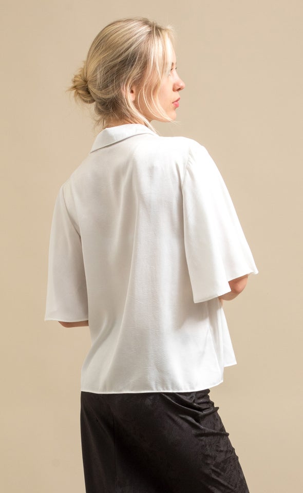 Tie Detail Button Up Shirt Cream