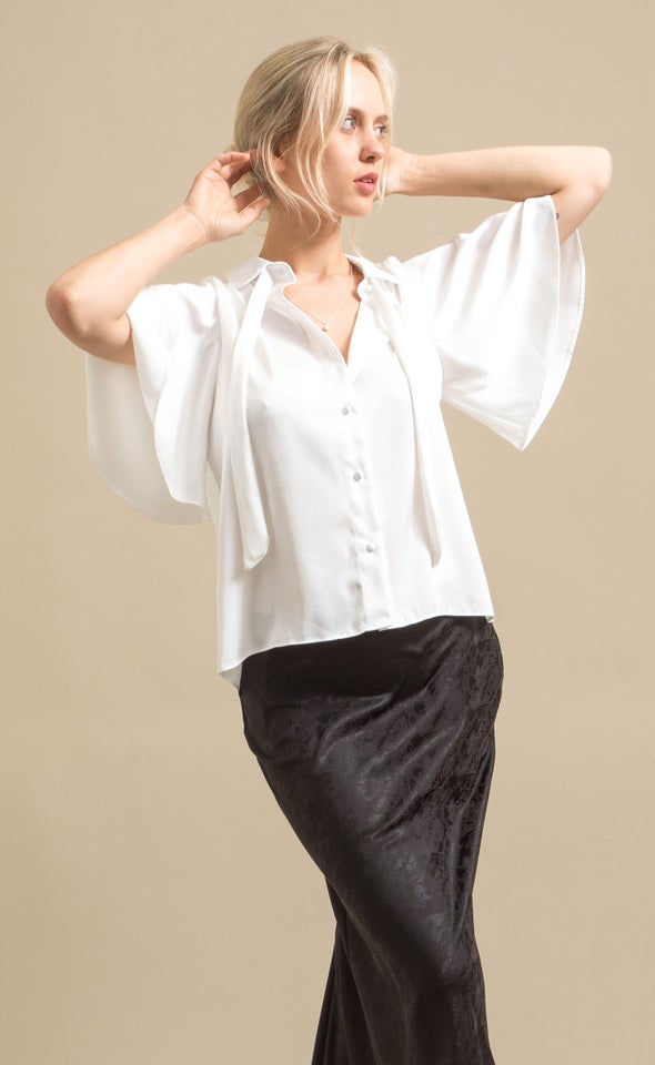 Tie Detail Button Up Shirt Cream
