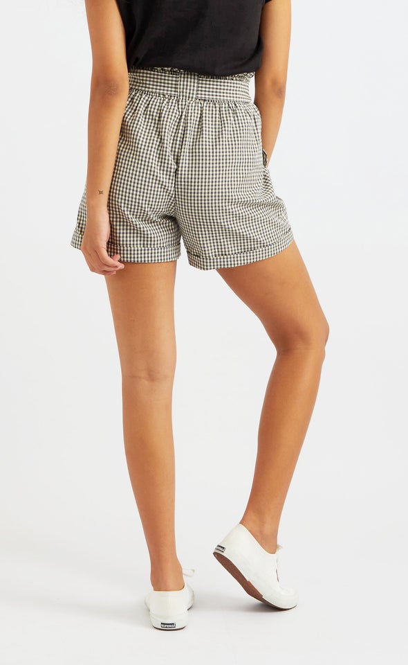 Tie Front Gingham Shorts Black