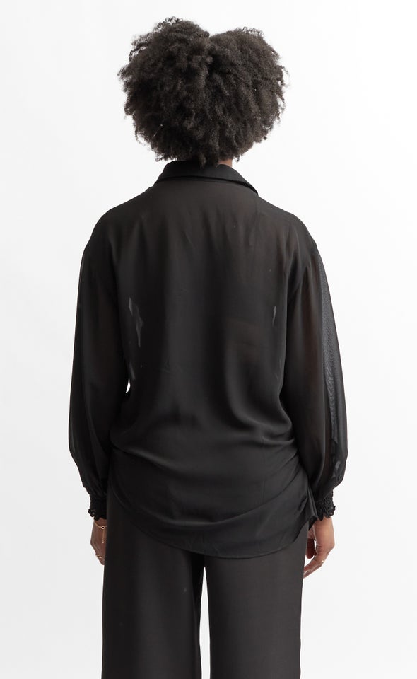 Tie Front Longline Shirt Black