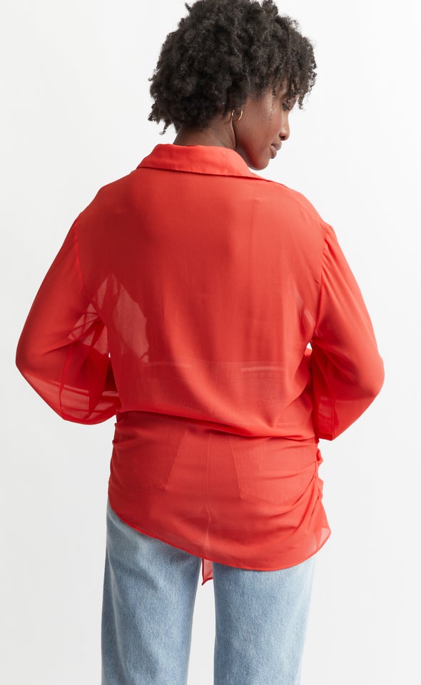 Tie Front Longline Shirt Guava