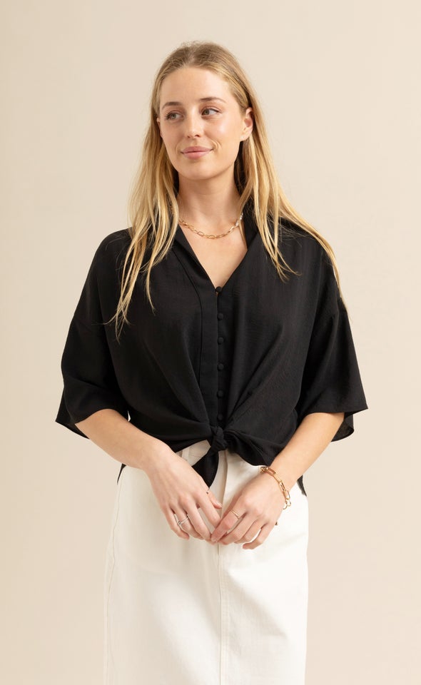Tie Front Shirt Black