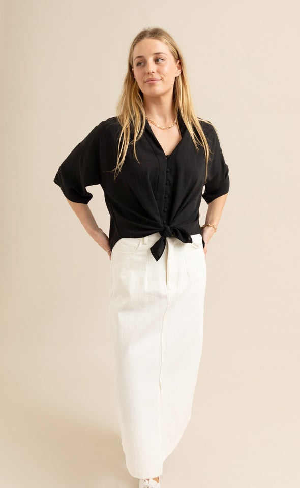Tie Front Shirt Black