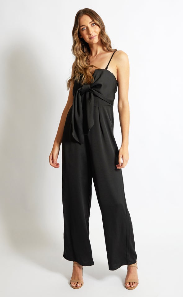 Tie Front Strapless Jumpsuit Black