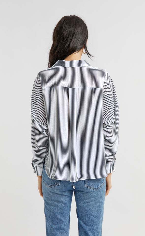 Tie Front Striped Shirt White/navy
