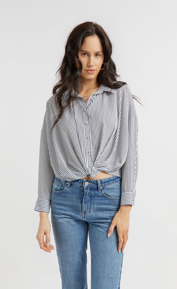 Tie Front Striped Shirt White/navy