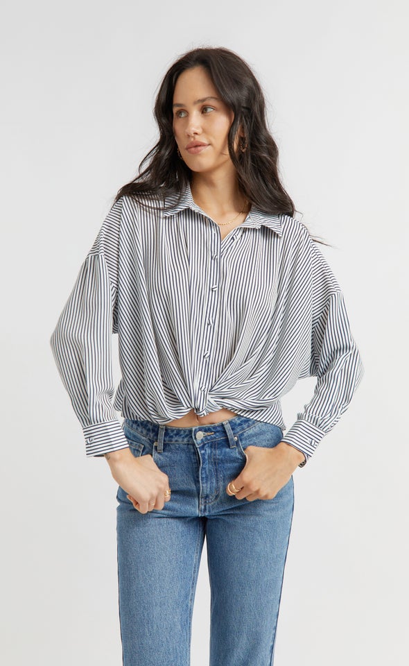 Tie Front Striped Shirt White/navy