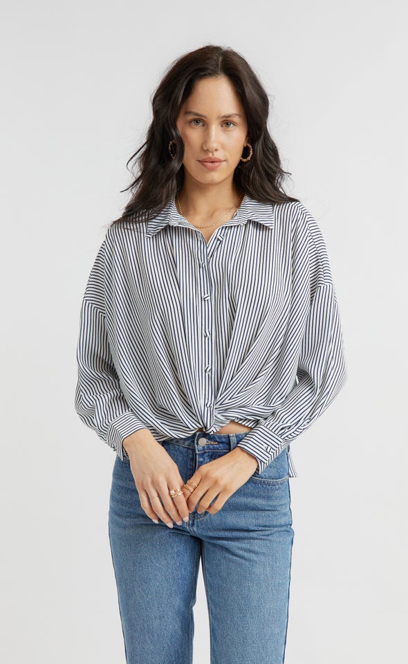 Tie Front Striped Shirt White/navy