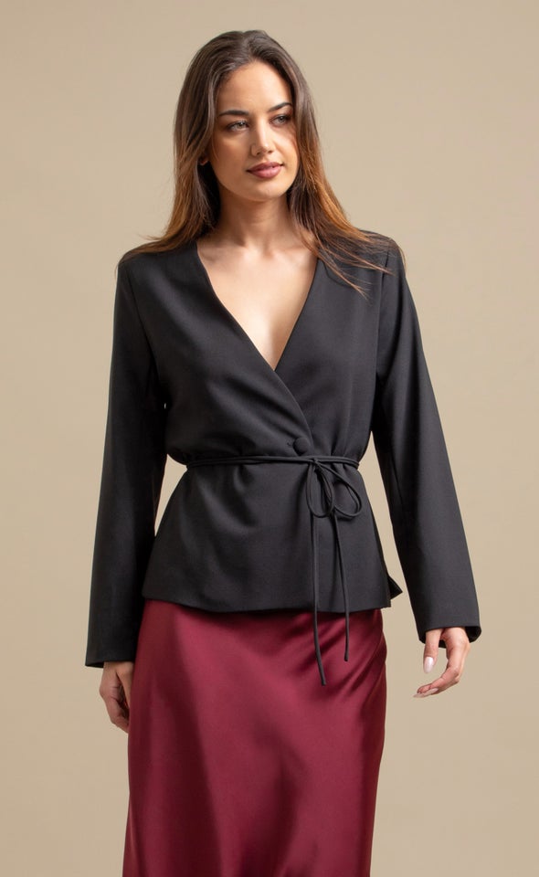 Tie Waist Blazer Black