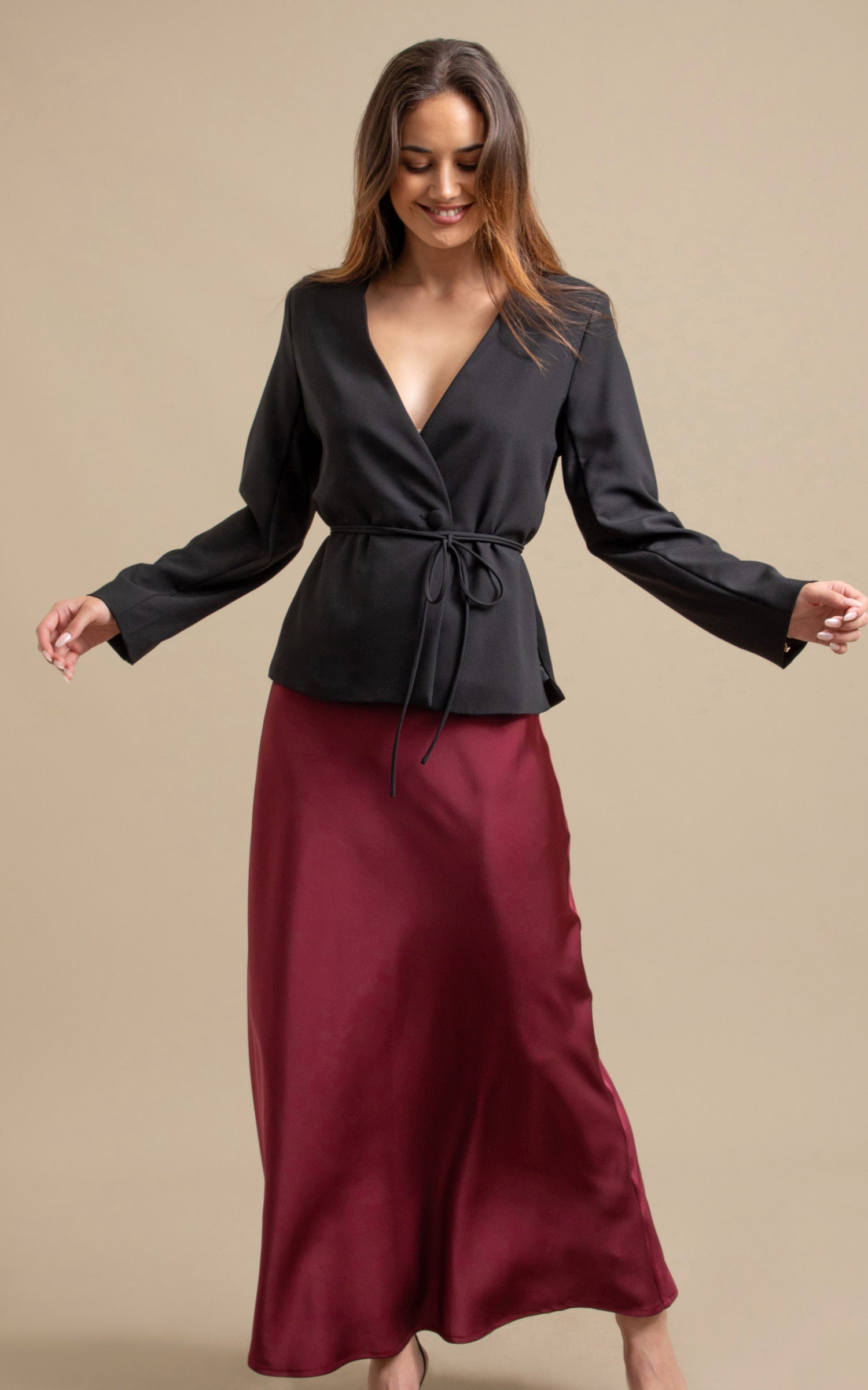 satin tie waist blazer