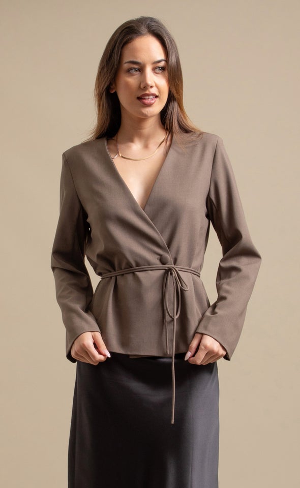 Tie Waist Blazer Cocoa