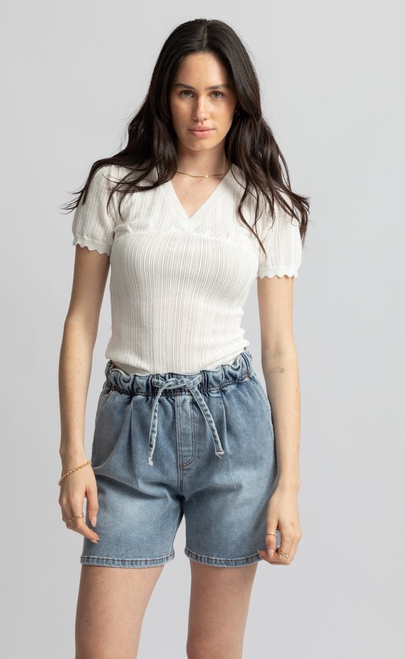 Tie Waist Denim Shorts Light Blue
