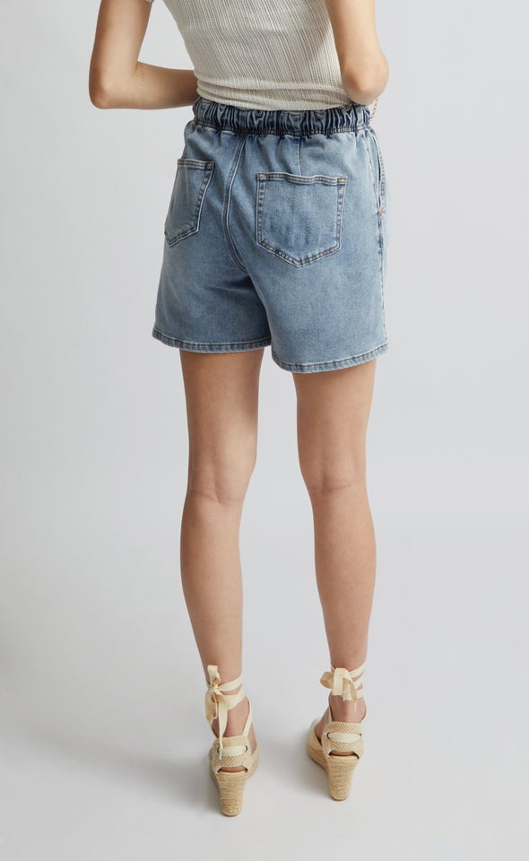 Tie Waist Denim Shorts Light Blue