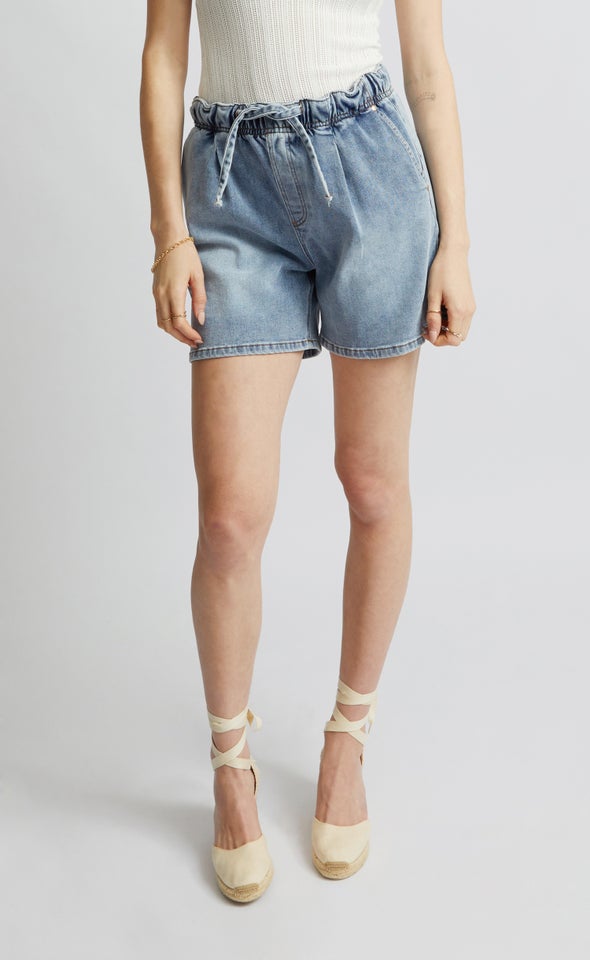 Tie Waist Denim Shorts Light Blue