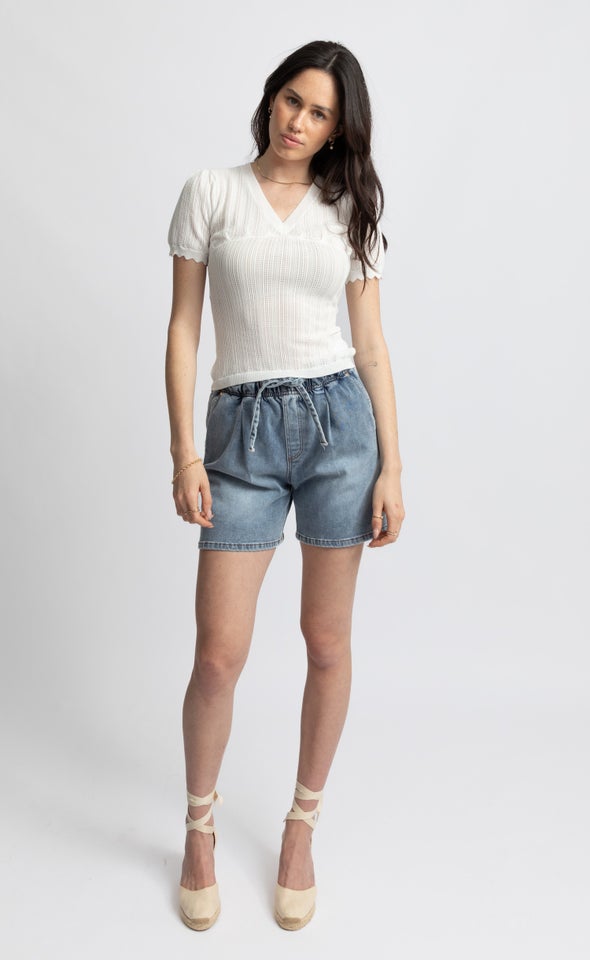Tie Waist Denim Shorts Light Blue