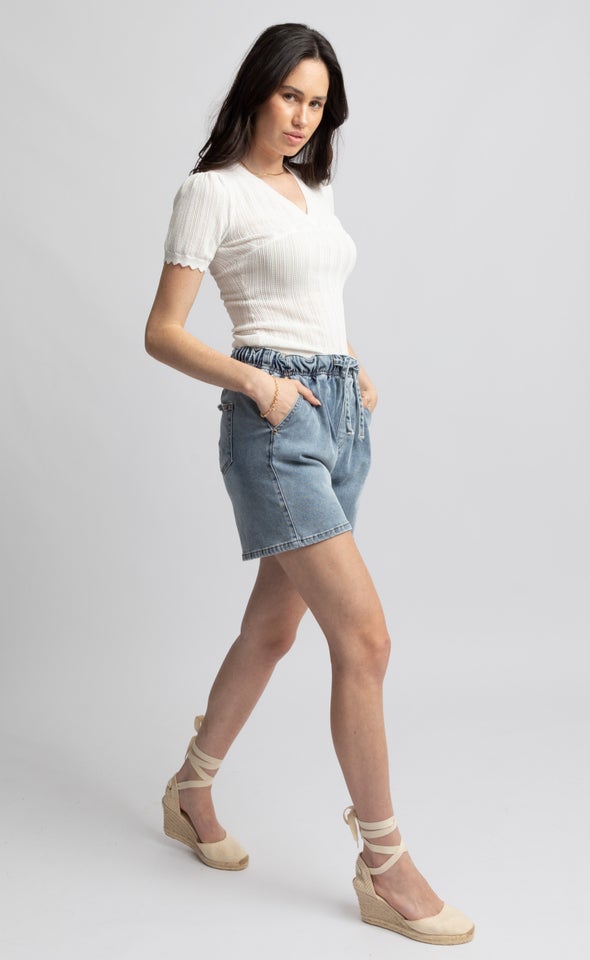 Tie Waist Denim Shorts Light Blue