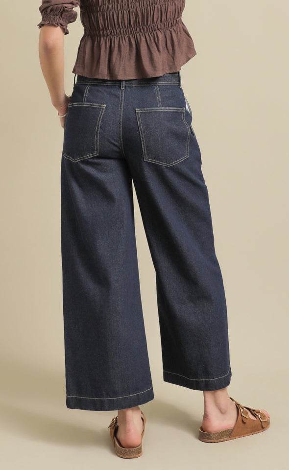 Tie Waist Detail Cropped Jean Indigo