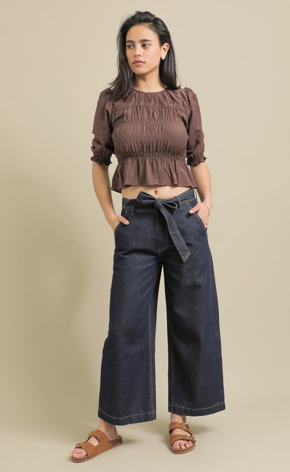 Tie Waist Detail Cropped Jean Indigo