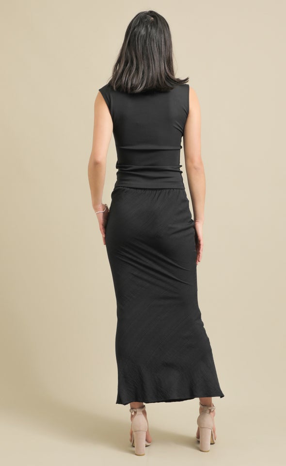 Tie Waist Linen Look Maxi Skirt Black