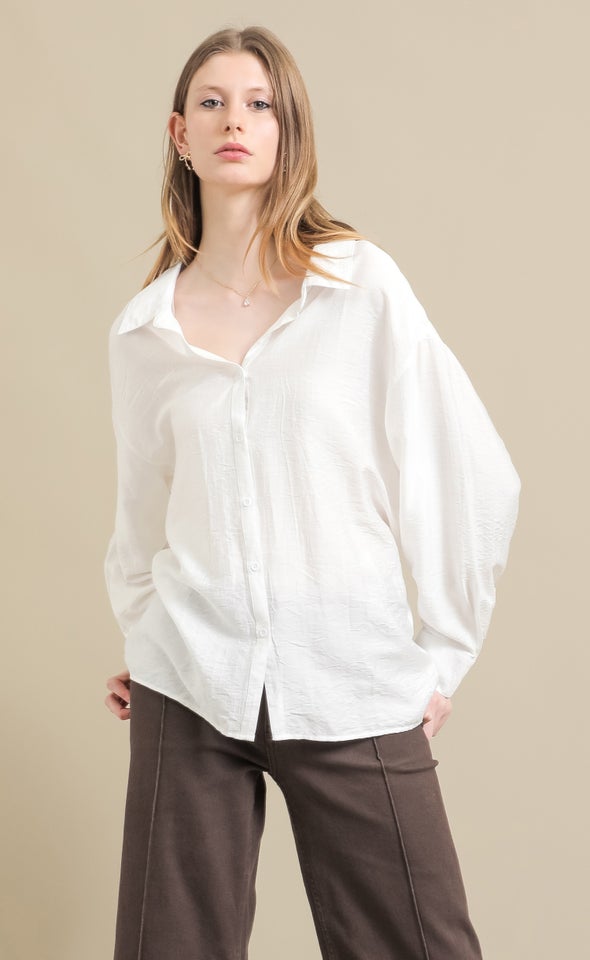 Tie Waist Linen Look Shirt White