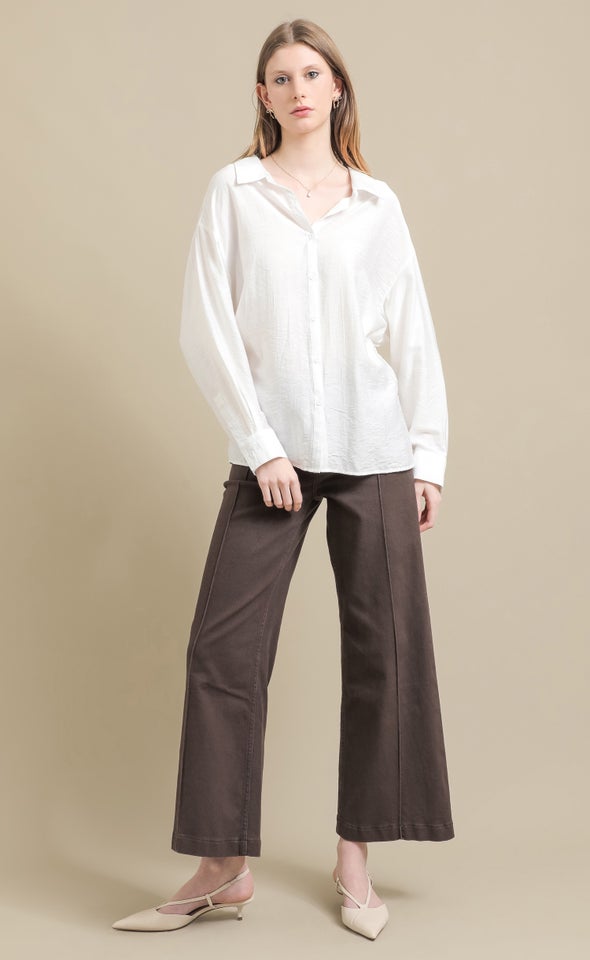Tie Waist Linen Look Shirt White
