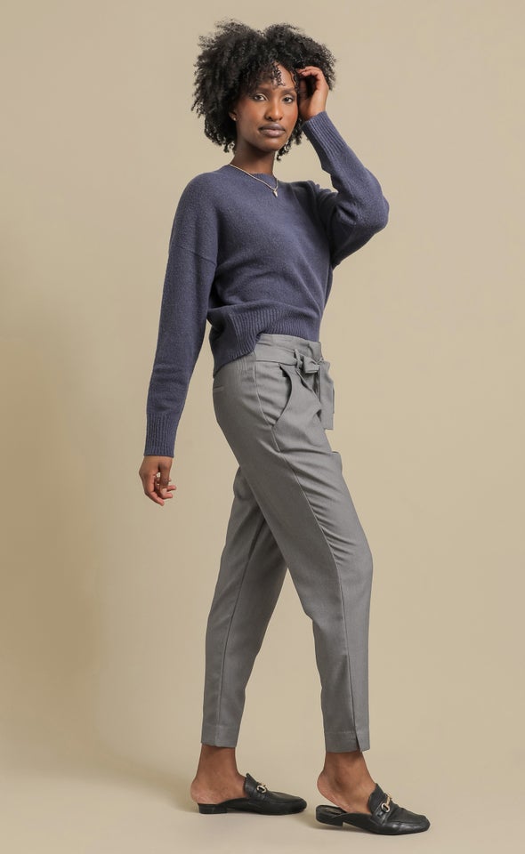 Tie Waist Tapered Pant Charcoal