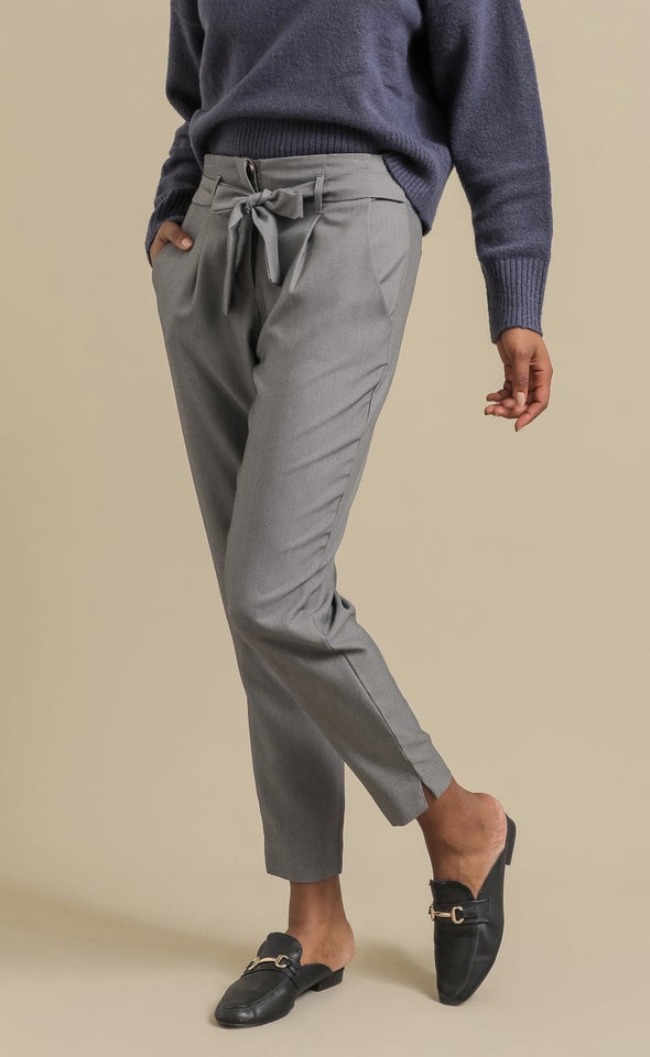 Tie Waist Tapered Pant Charcoal