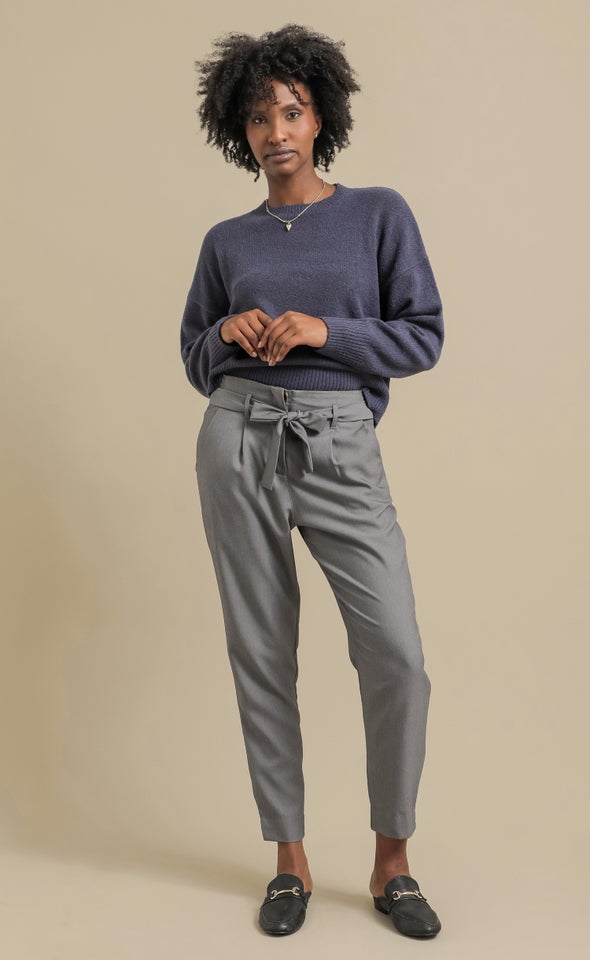 Tie Waist Tapered Pant Charcoal