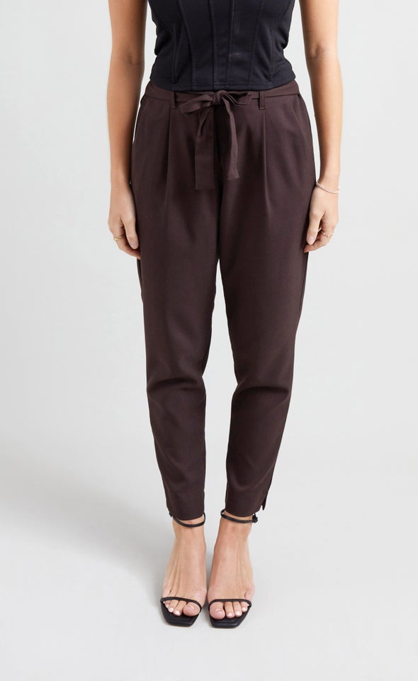 Tie Waist Tapered Pant Chocolate