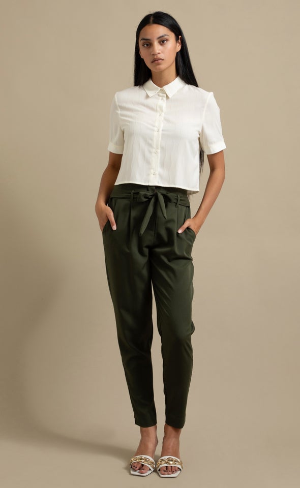 Tie Waist Tapered Pant Olive