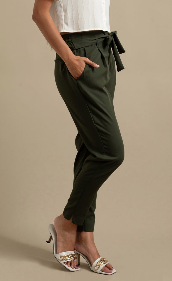 Tie Waist Tapered Pant Olive