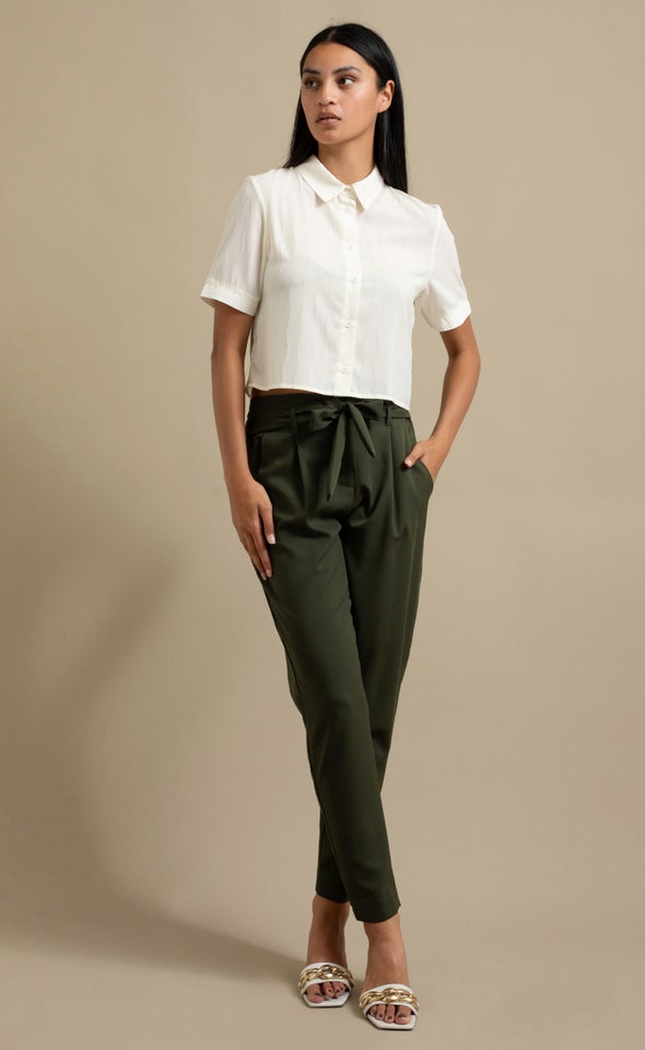 Tie Waist Tapered Pant Olive