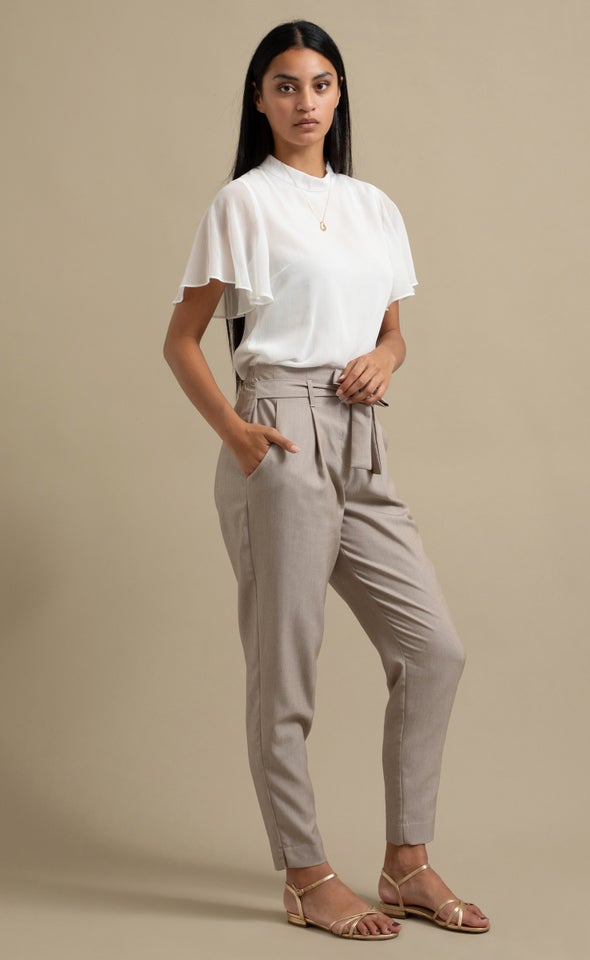 Tie Waist Tapered Pant Taupe