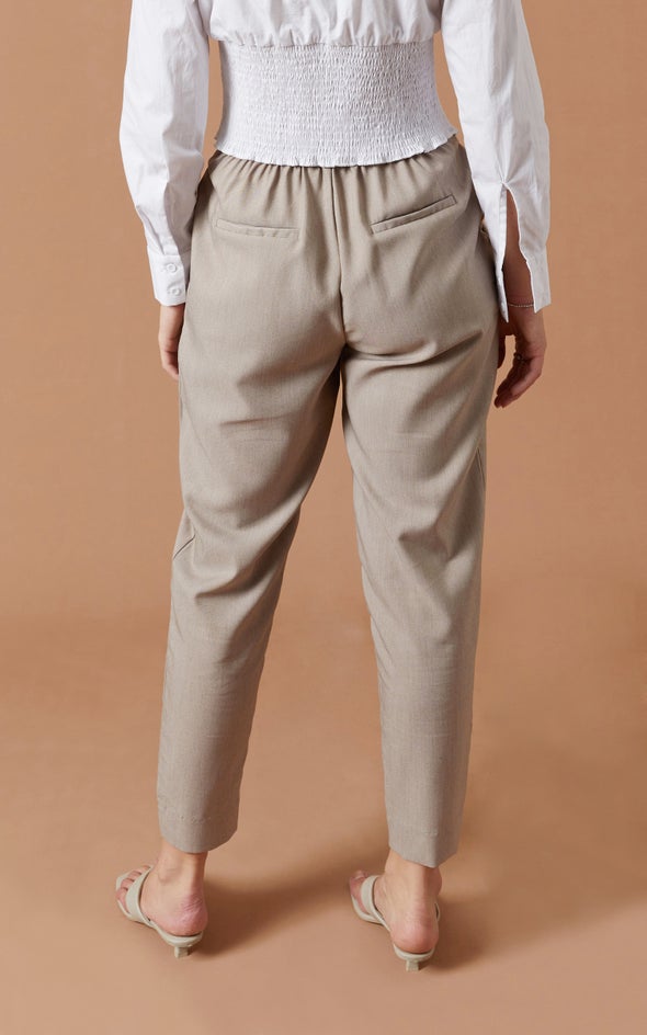 Tie Waist Tapered Pant Taupe
