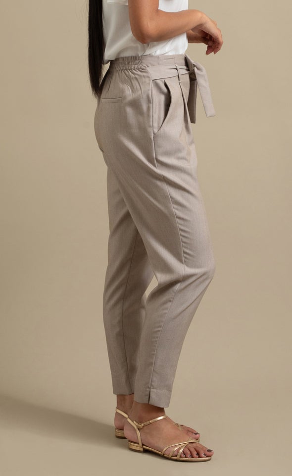 Tie Waist Tapered Pant Taupe