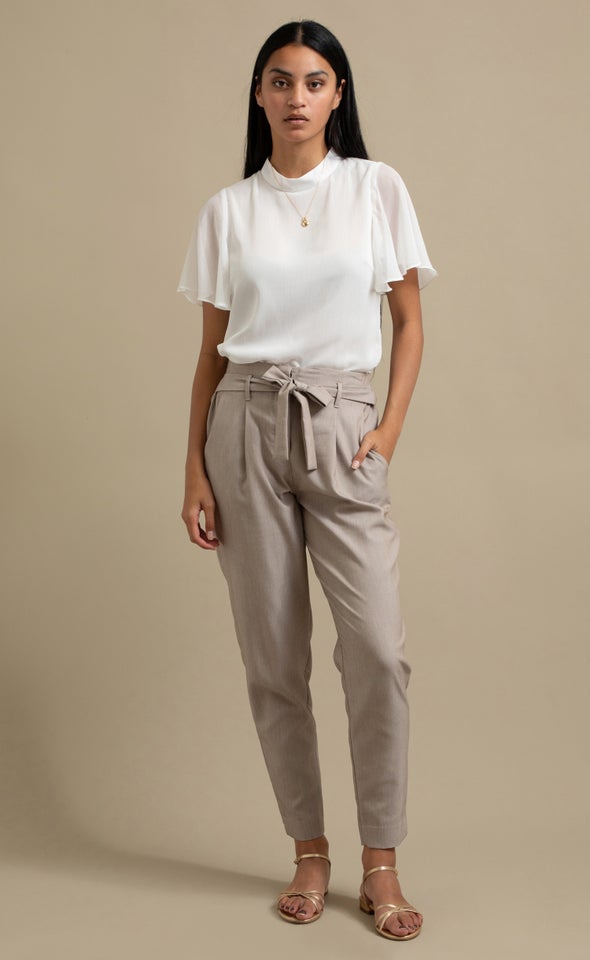 Tie Waist Tapered Pant Taupe