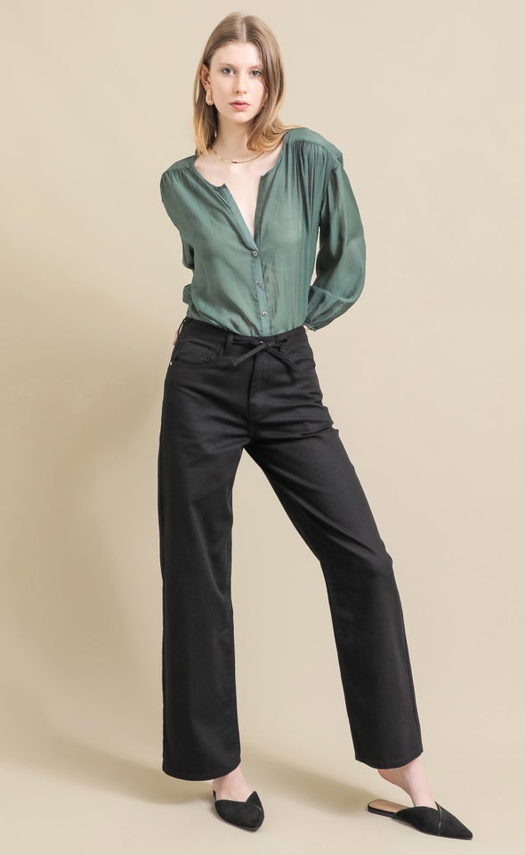 Tie Waist Wide Leg Jeans Black