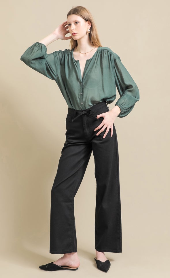Tie Waist Wide Leg Jeans Black
