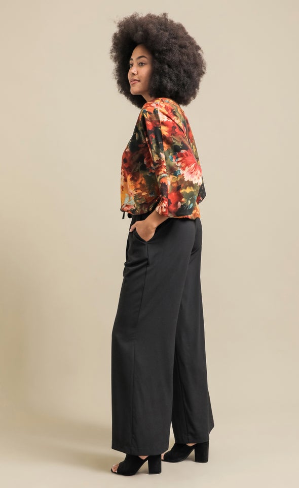 Tie Waist Wide Leg Pant Black