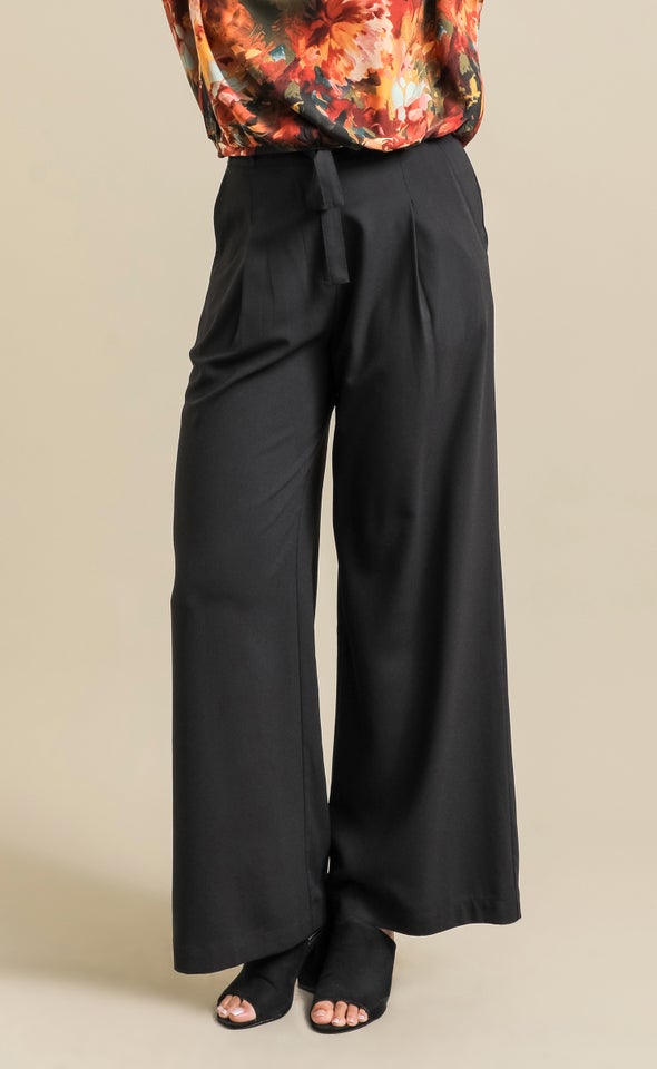 Tie Waist Wide Leg Pant Black