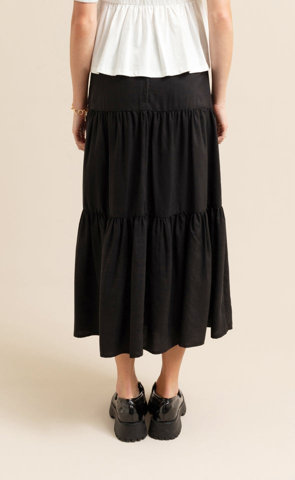 Tiered Midi Skirt Black