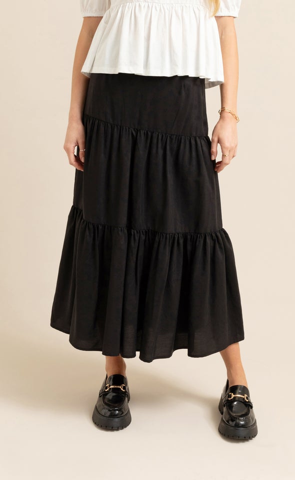Tiered Midi Skirt Black