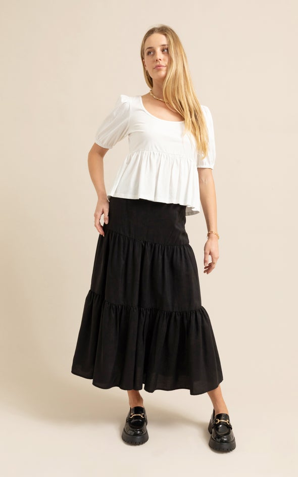 Tiered Midi Skirt Black