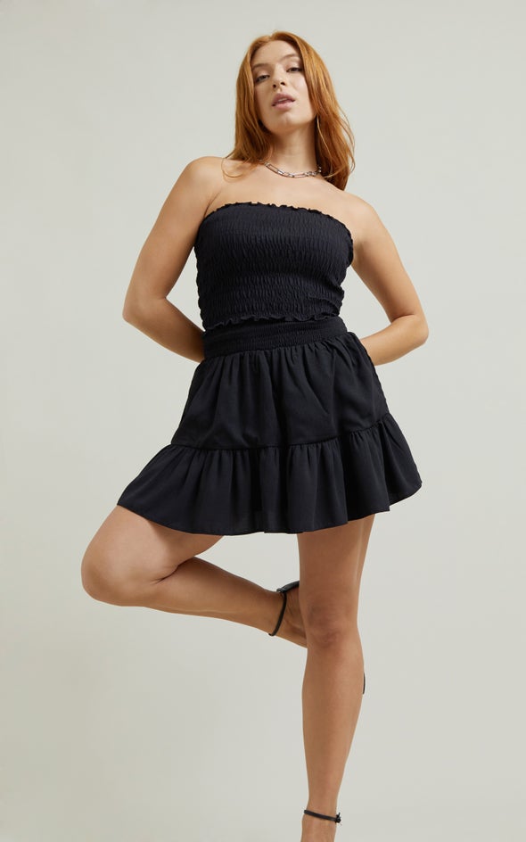 Tiered Mini Skirt Black