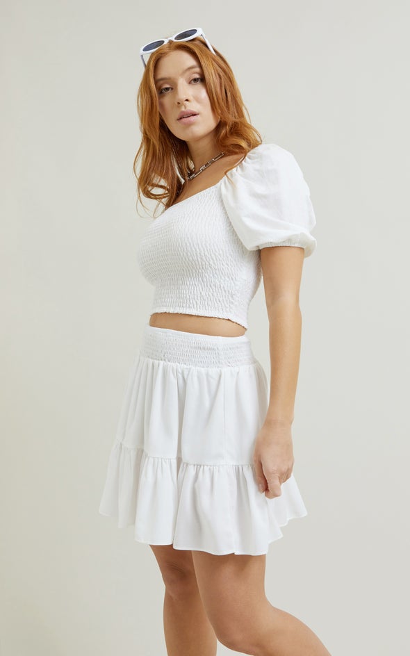 Tiered Mini Skirt White