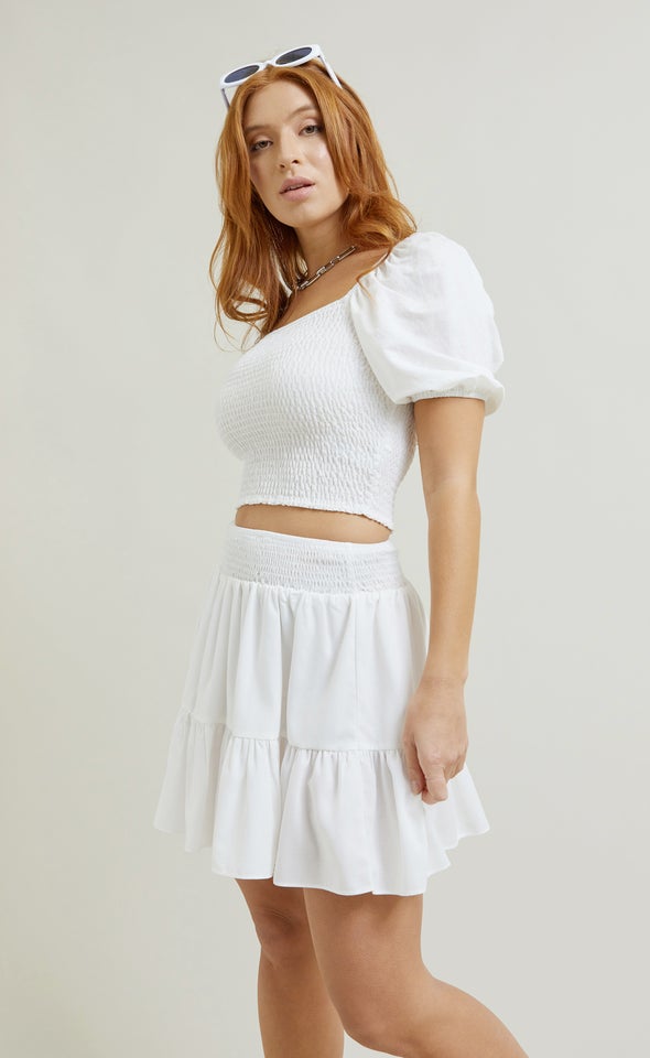 Tiered Mini Skirt White
