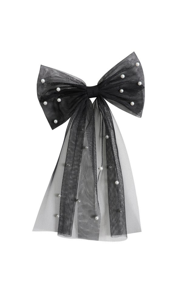 Tulle Pearl Bow Black