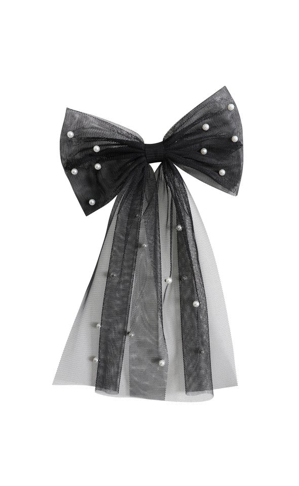Tulle Pearl Bow Black