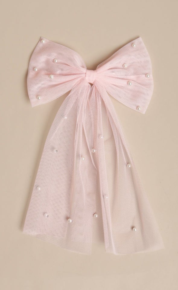 Tulle Pearl Bow Pink