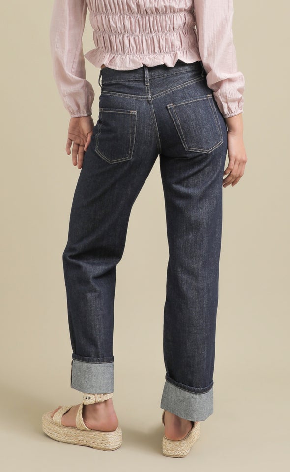 Turn-Up Cuff Wide Leg Jean Dark Wash